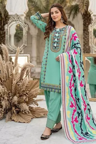 Teal Color Embroidery Work Silk Blend Salwar Suit