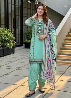 Teal Color Embroidery Work Silk Blend Salwar Suit 2