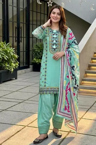 Teal Color Embroidery Work Silk Blend Salwar Suit