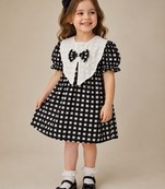 Black cotton geometric printed dress for girl