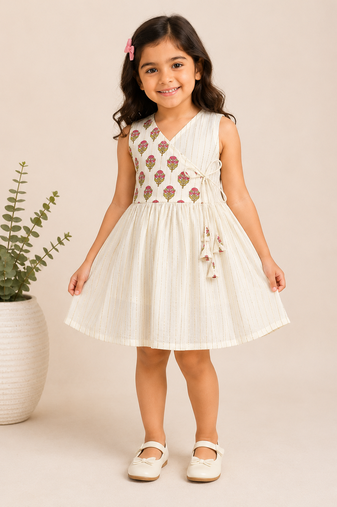 White cotton floral printed dress for girl
