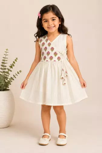 White cotton floral printed dress for girl