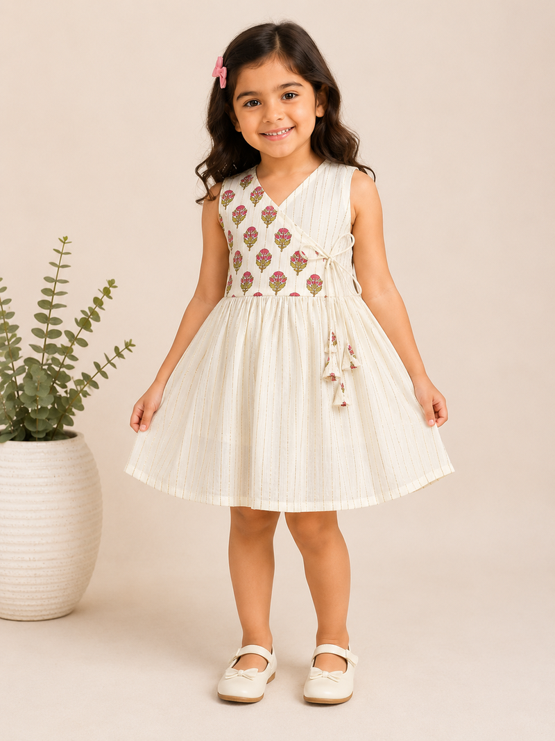 White cotton floral printed dress for girl