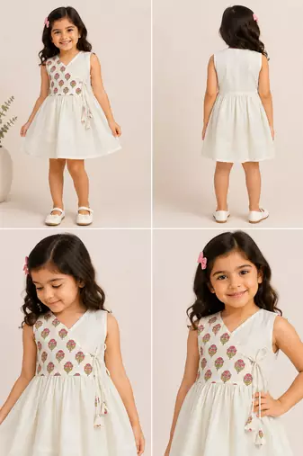 White cotton floral printed dress for girl