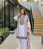 White Embroidery Work Silk Blend Salwar Suit