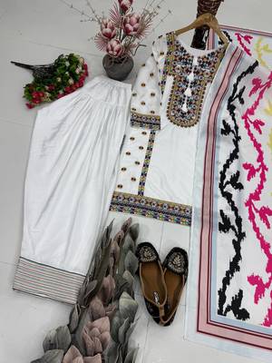 White Embroidery Work Silk Blend Salwar Suit 3