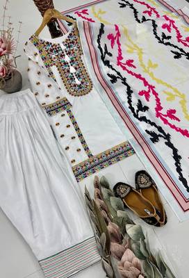 White Embroidery Work Silk Blend Salwar Suit 4