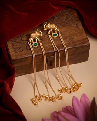 Kashmiri Gold Plated Elephant Long Chain Tassel Earrings for Women | Traditional Statement Dangler Earrings 1