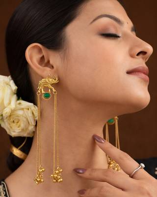 Kashmiri Gold Plated Elephant Long Chain Tassel Earrings for Women | Traditional Statement Dangler Earrings 3
