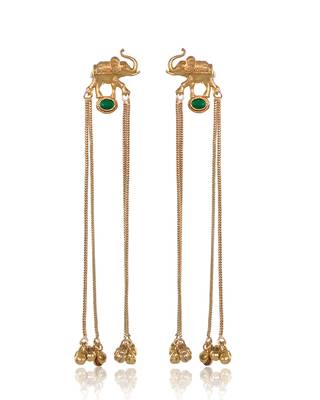Kashmiri Gold Plated Elephant Long Chain Tassel Earrings for Women | Traditional Statement Dangler Earrings 4