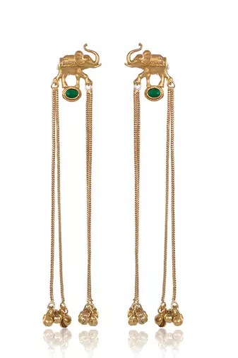Kashmiri Gold Plated Elephant Long Chain Tassel Earrings for Women | Traditional Statement Dangler Earrings