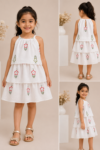 White cotton floral printed dress for girl