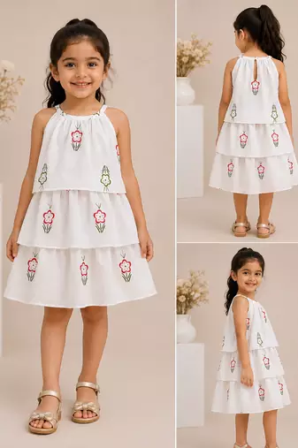 White cotton floral printed dress for girl