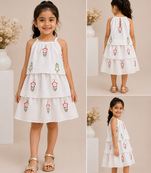 White cotton floral printed dress for girl