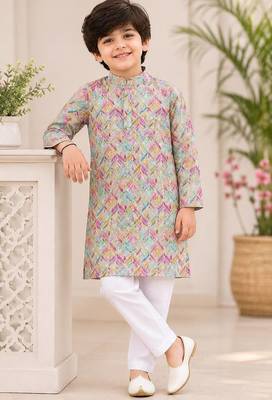 Multicolor cotton chikankari ethnic kurta set for boy 1