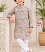 Multicolor cotton chikankari ethnic kurta set for boy