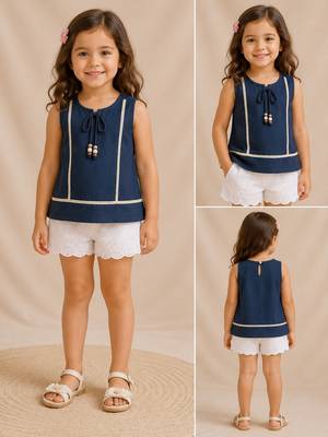 Blue cotton plain top for girl 1