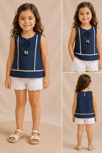 Blue cotton plain top for girl