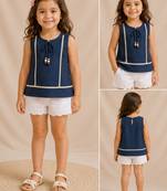 Blue cotton plain top for girl