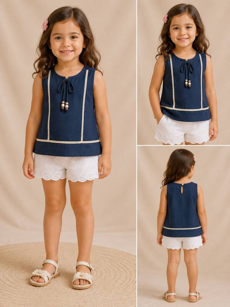Blue cotton plain top for girl