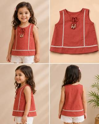 Red cotton plain top for girl 1