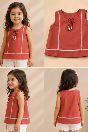 Red cotton plain top for girl