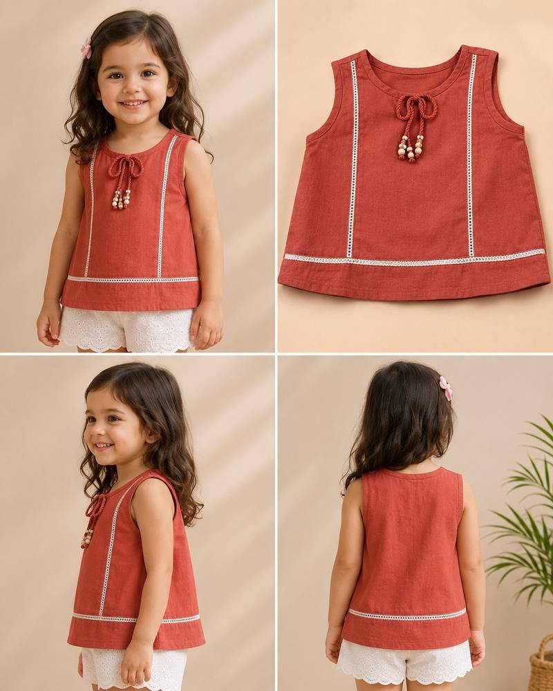 Red cotton plain top for girl