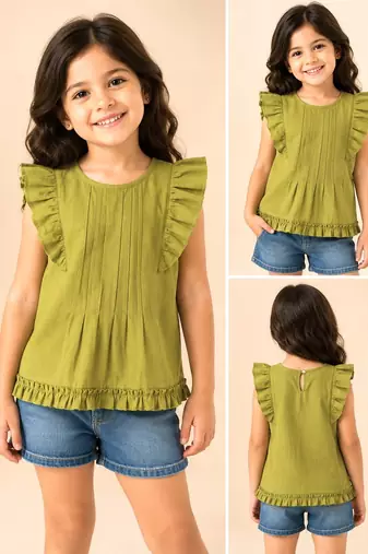 Green cotton plain top for girl