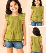 Green cotton plain top for girl