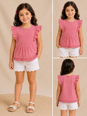 Pink cotton plain top for girl 1