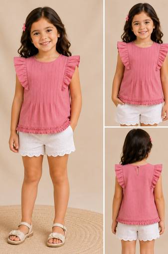 Pink cotton plain top for girl
