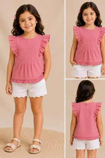 Pink cotton plain top for girl