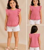 Pink cotton plain top for girl