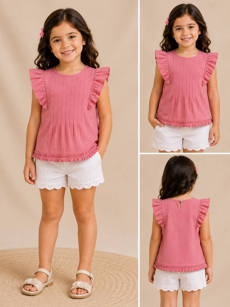 Pink cotton plain top for girl