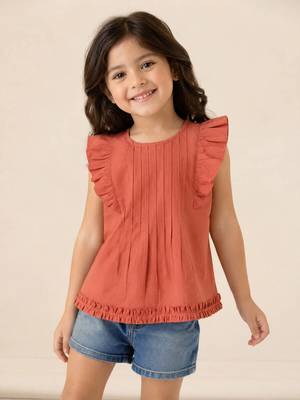 Red cotton plain top for girl 1