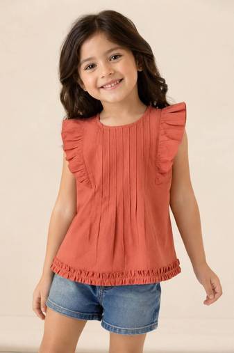 Red cotton plain top for girl