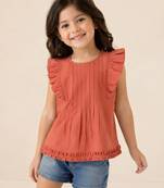 Red cotton plain top for girl