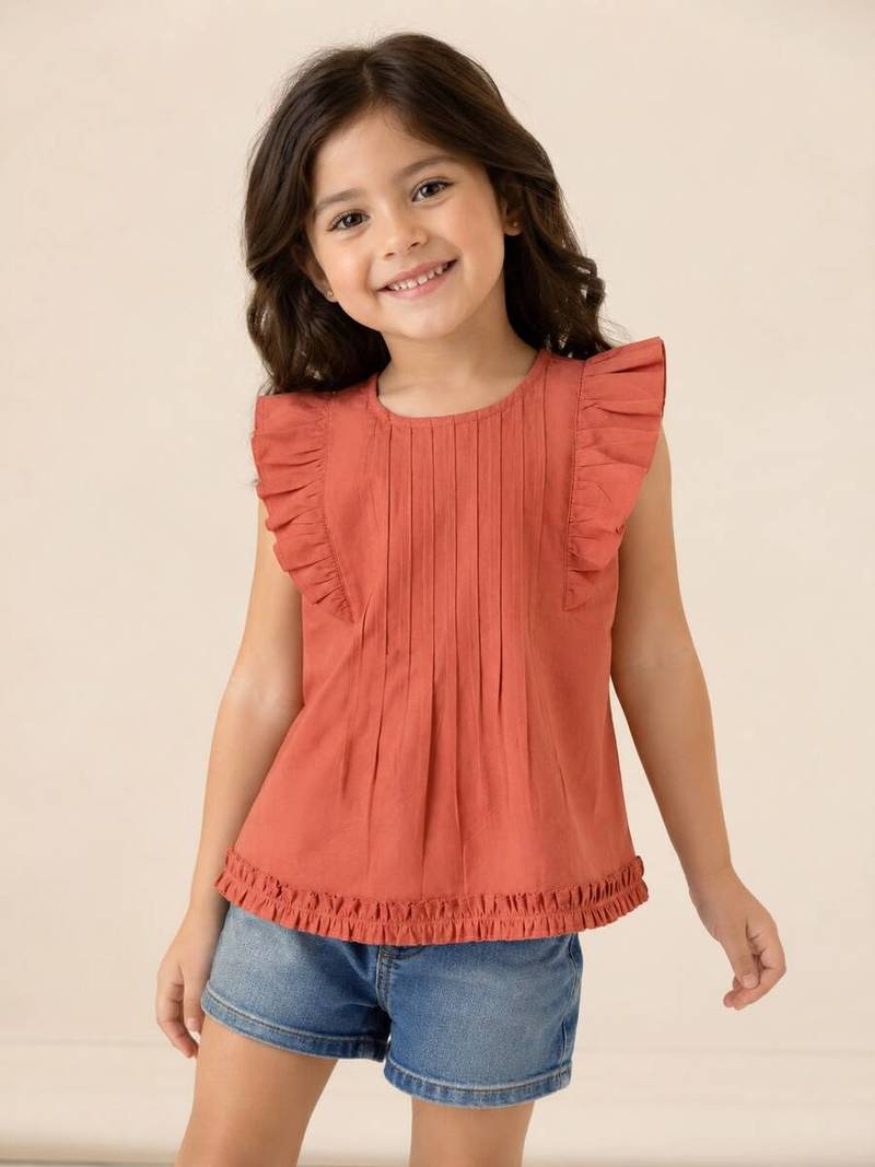 Red cotton plain top for girl