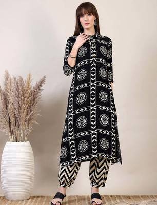 Black rayon geometric printed ethnic kurta palazzo set 1