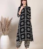Black rayon geometric printed ethnic kurta palazzo set