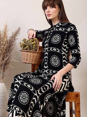Black rayon geometric printed ethnic kurta palazzo set 2