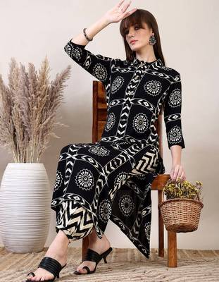 Black rayon geometric printed ethnic kurta palazzo set 4