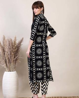 Black rayon geometric printed ethnic kurta palazzo set 5