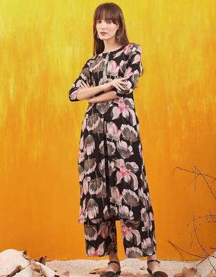 Black rayon floral printed ethnic kurta palazzo set 1