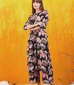 Black rayon floral printed ethnic kurta palazzo set