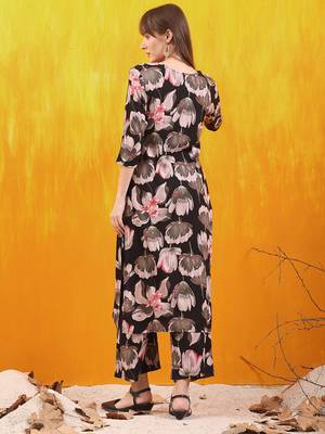 Black rayon floral printed ethnic kurta palazzo set 3