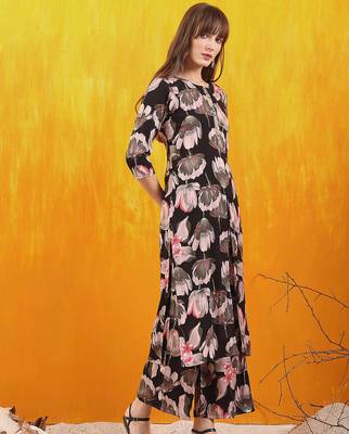 Black rayon floral printed ethnic kurta palazzo set 4
