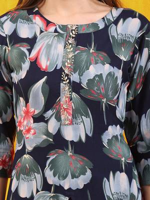Navy-blue rayon floral printed ethnic kurta palazzo set 2