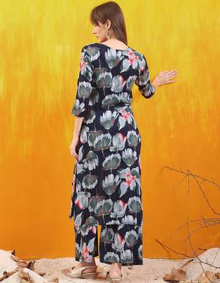 Navy-blue rayon floral printed ethnic kurta palazzo set 3