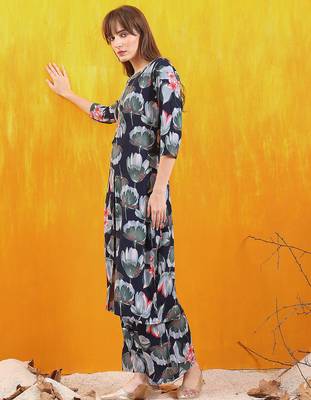 Navy-blue rayon floral printed ethnic kurta palazzo set 4